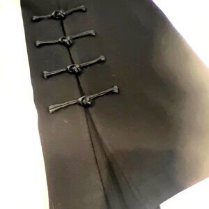 ASIAN style pants with frog on flare BLACK Women L XS
